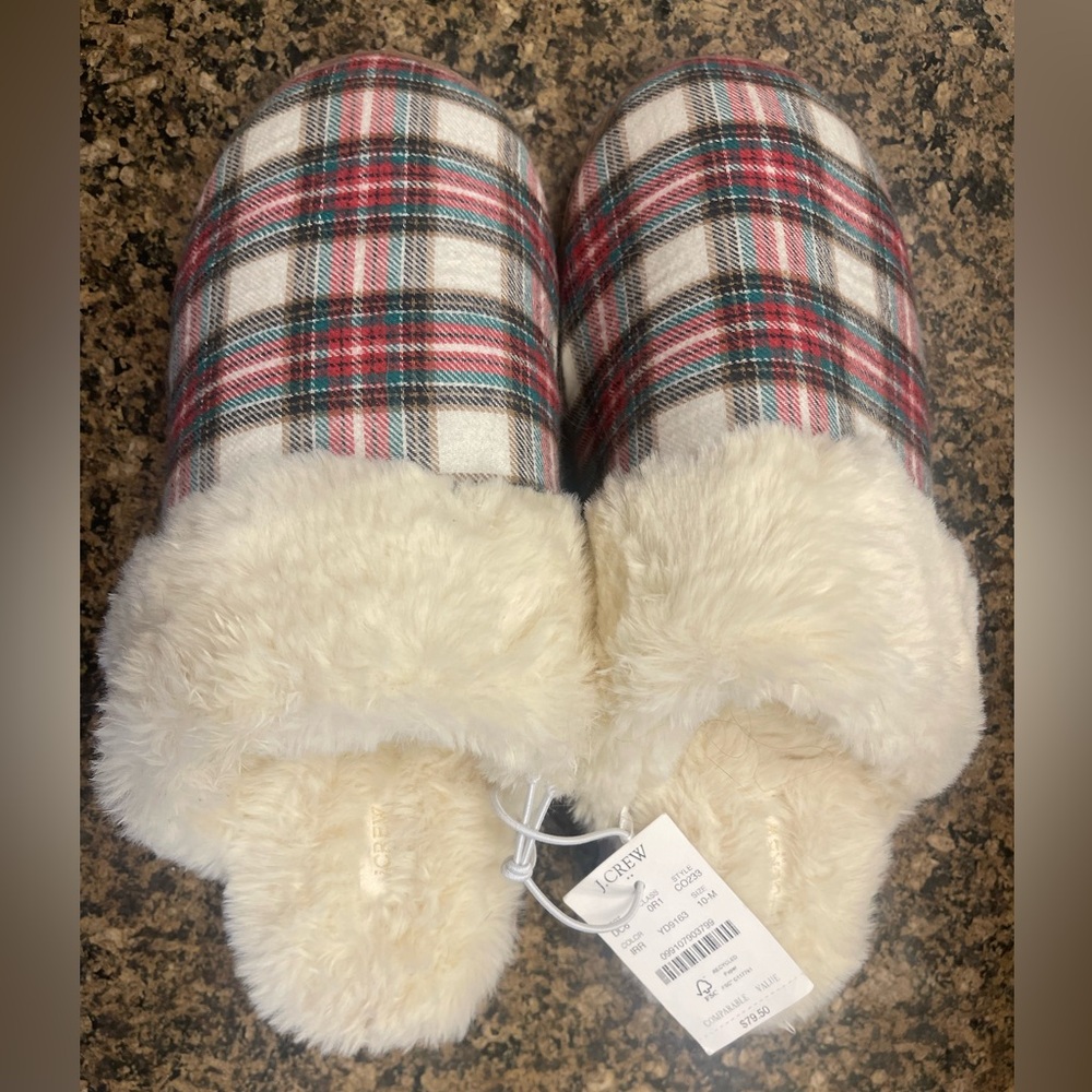 Jcrew Plaid Fleece-Lined Slippers